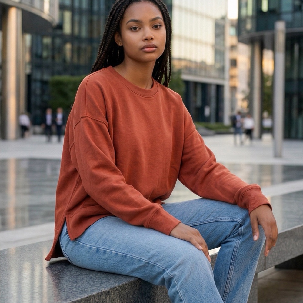 Rust Orange Crewneck Pullover Sweatshirt